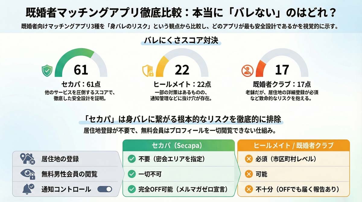 既婚者マッチングアプリ大手3社の比較表